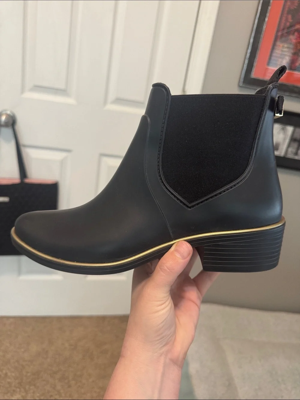 kate spade Black Chelsea Rain Boot with Gold Accent